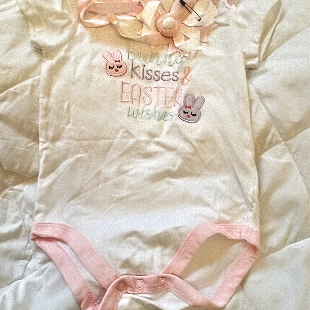 Baby Essentials Pink and White Bunny Bodysuit